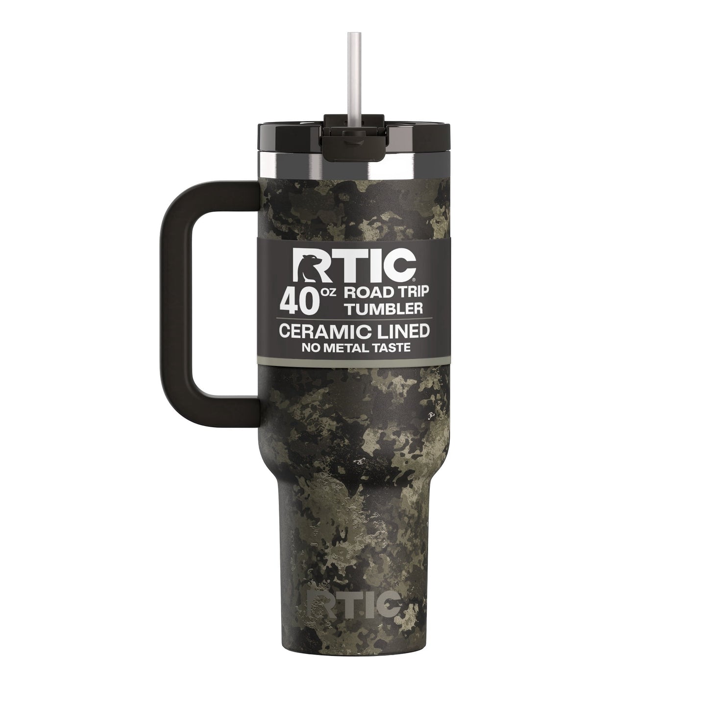 RTIC 40 oz Ceramic Lined Road Trip Tumbler with Handle and Leak-Resistant Straw Lid, Beach