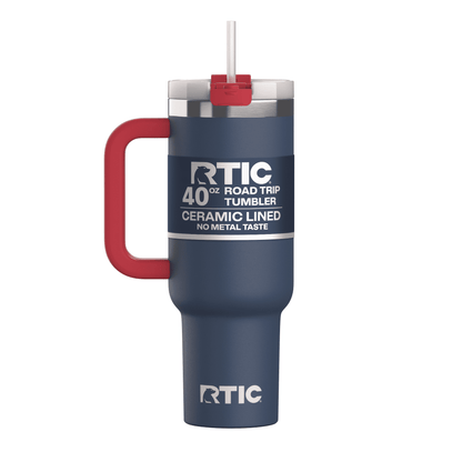 RTIC 40 oz Ceramic Lined Road Trip Tumbler with Handle and Leak-Resistant Straw Lid, White Glitter