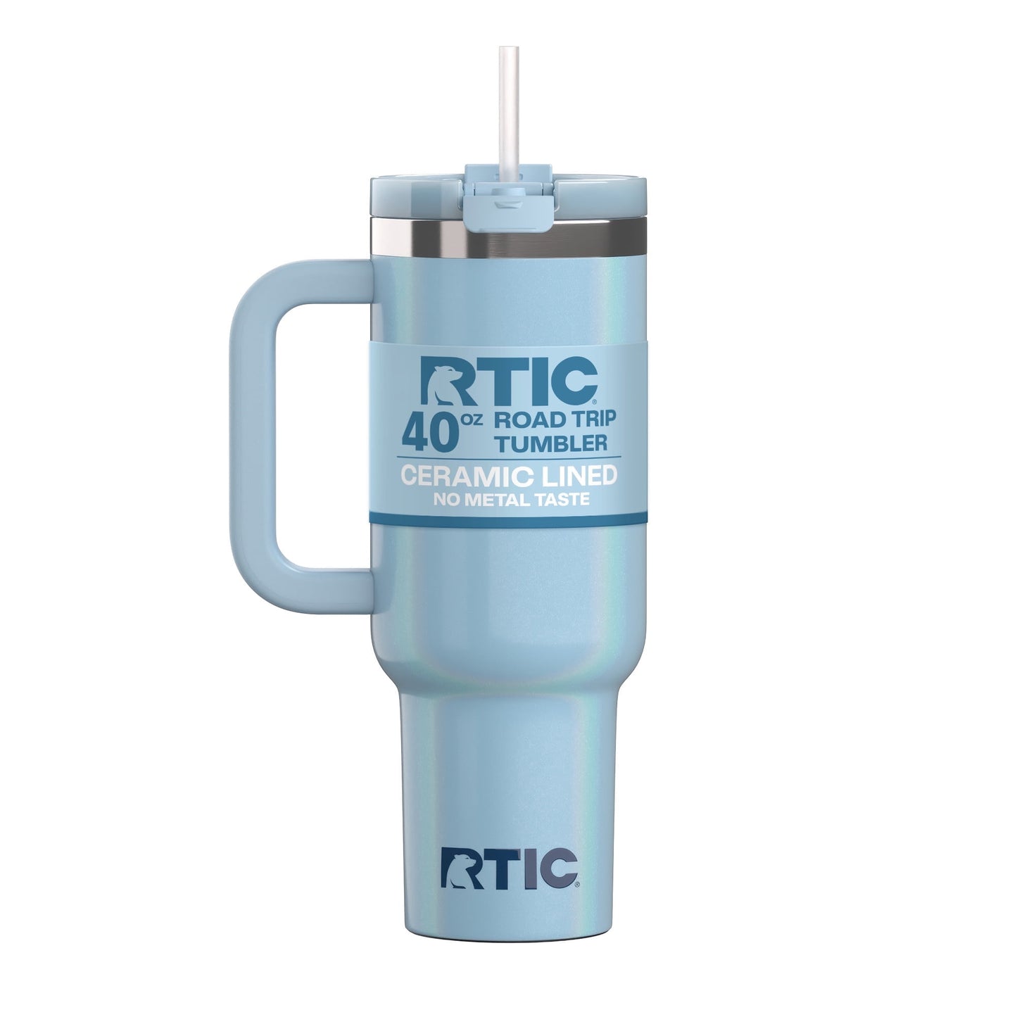 RTIC 40 oz Ceramic Lined Road Trip Tumbler with Handle and Leak-Resistant Straw Lid, Beach
