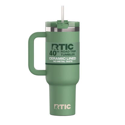RTIC 40 oz Ceramic Lined Road Trip Tumbler with Handle and Leak-Resistant Straw Lid, Beach