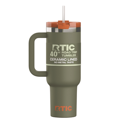 RTIC 40 oz Ceramic Lined Road Trip Tumbler with Handle and Leak-Resistant Straw Lid, Beach