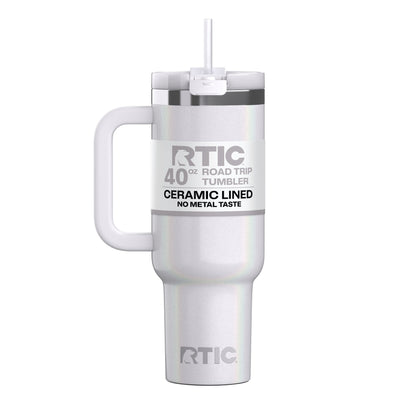 RTIC 40 oz Ceramic Lined Road Trip Tumbler with Handle and Leak-Resistant Straw Lid, Beach