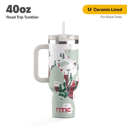 RTIC 40 oz Ceramic Lined Road Trip Tumbler, Leak-Resistant Straw Lid, Christmas, Holiday, Red Plaid