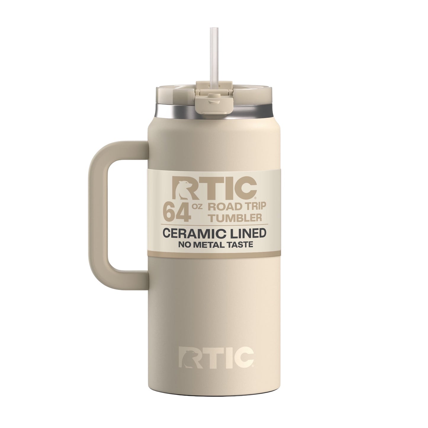 RTIC 64 oz Ceramic Lined Road Trip Tumbler with Handle and Leak-Resistant Straw Lid, White Glitter