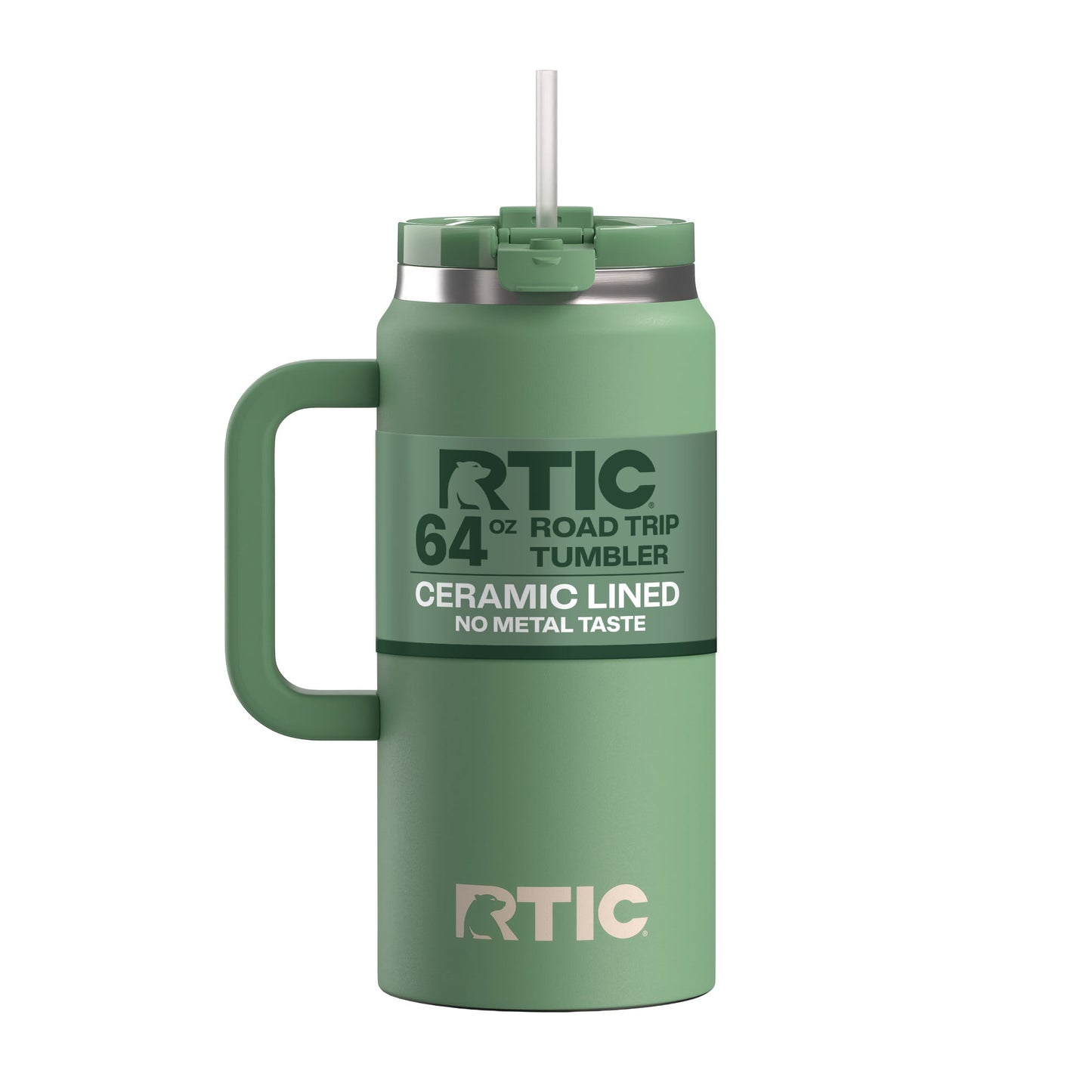 RTIC 64 oz Ceramic Lined Road Trip Tumbler with Handle and Leak-Resistant Straw Lid, White Glitter