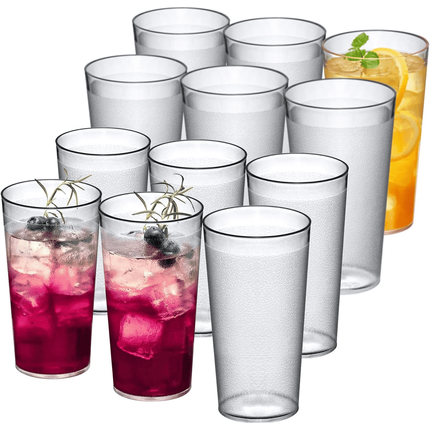Ruseen 12 Piece Unbreakable Plastic Tumblers Drinkware Bpa Free Reusable Plastic Drinking Glasses For Home Outdoors  Stackable Lead Free Dishwasher Safe 16Oz