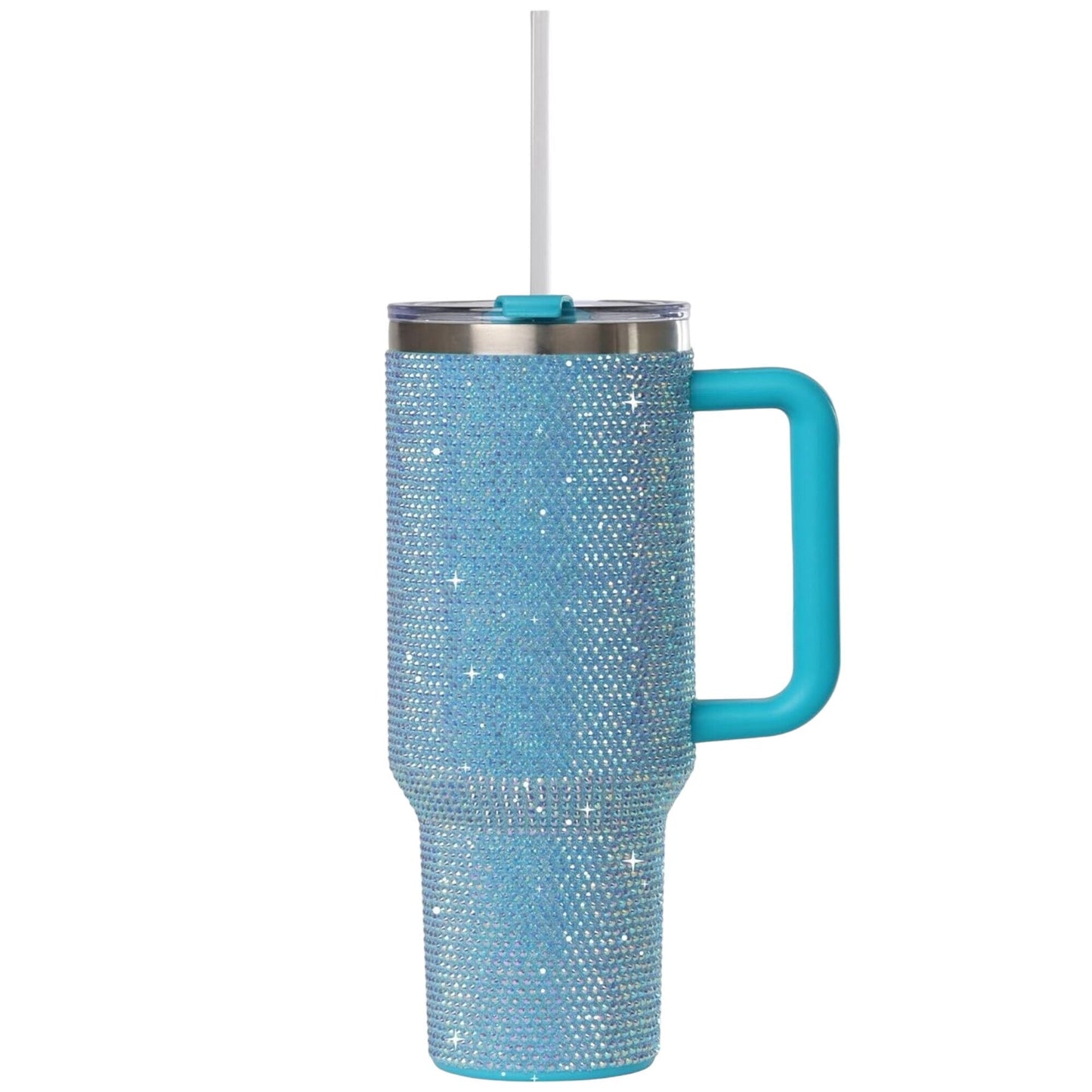 STP GOODS Stainless Steel Rhinestone Insulated Tumbler with Handle Lid and Straw 40 fl oz (1200 ml) Double-Wall Travel Mug, Light Green