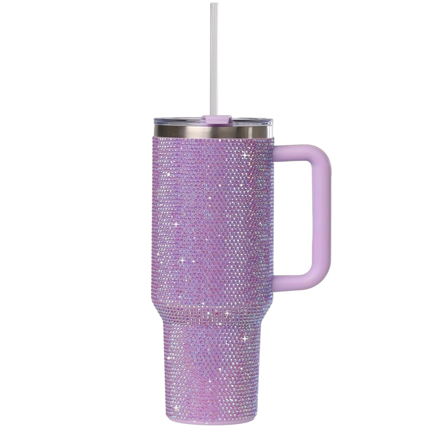 STP GOODS Stainless Steel Rhinestone Insulated Tumbler with Handle Lid and Straw 40 fl oz (1200 ml) Double-Wall Travel Mug, Light Green