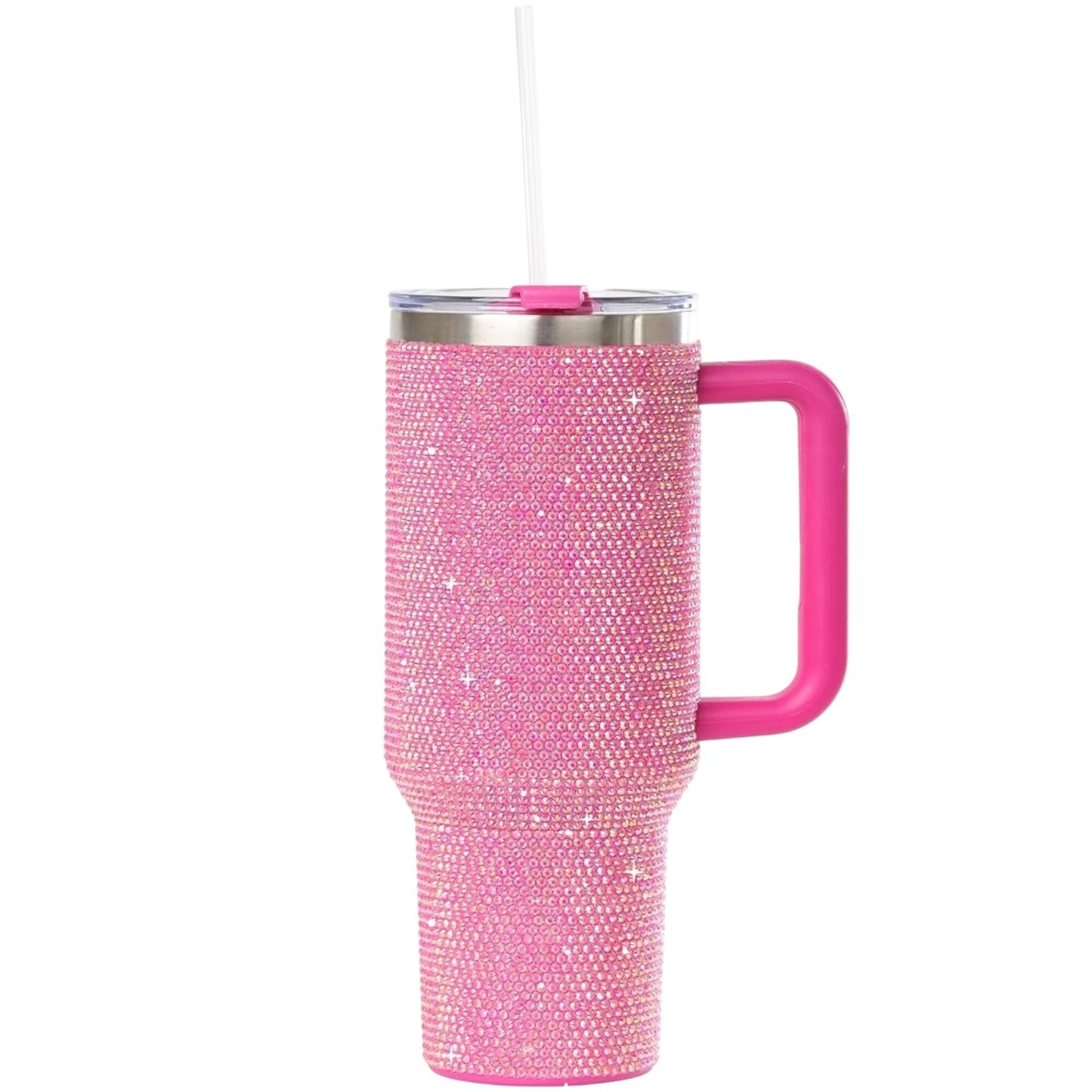 STP GOODS Stainless Steel Rhinestone Insulated Tumbler with Handle Lid and Straw 40 fl oz (1200 ml) Double-Wall Travel Mug, Light Green