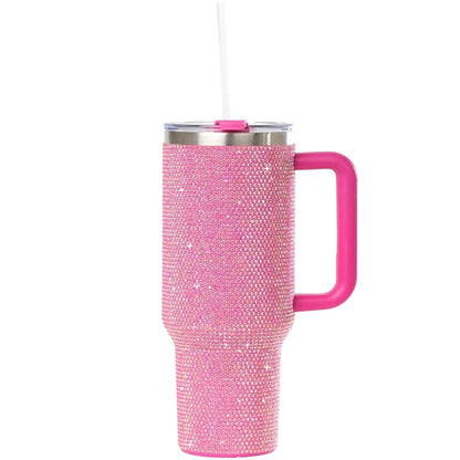 STP GOODS Stainless Steel Rhinestone Insulated Tumbler with Handle Lid and Straw 40 fl oz (1200 ml) Double-Wall Travel Mug, Light Green