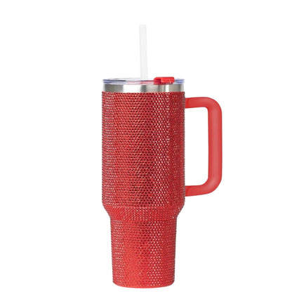 STP GOODS Stainless Steel Rhinestone Insulated Tumbler with Handle Lid and Straw 40 fl oz (1200 ml) Double-Wall Travel Mug, Light Green