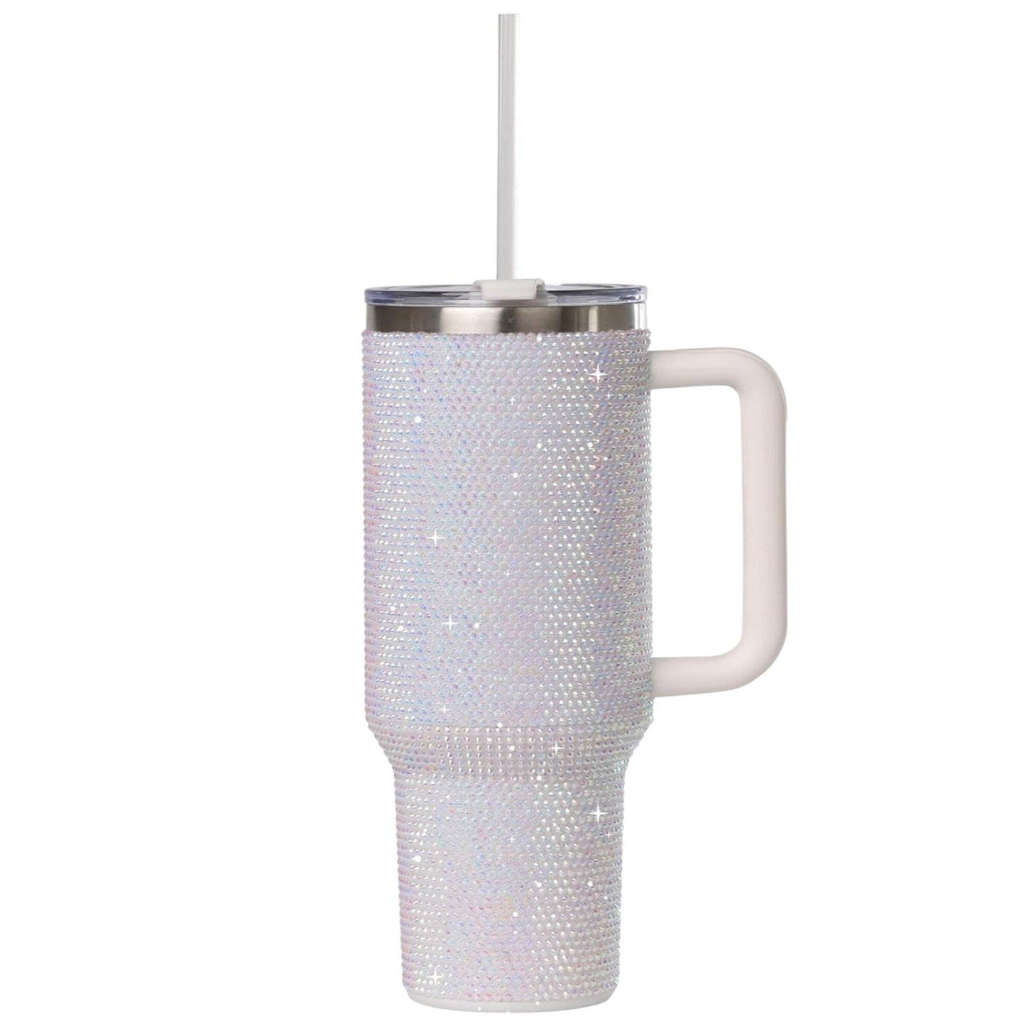 STP GOODS Stainless Steel Rhinestone Insulated Tumbler with Handle Lid and Straw 40 fl oz (1200 ml) Double-Wall Travel Mug, Light Green