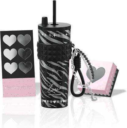 Sidagar 24oz Ceramic Coated Insulated Tumbler with Straw, Gift Travel Mug for Women and Couples, Pink
