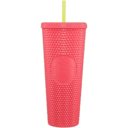 Starbucks 24 oz Dragon Fruit Studded Pink Tabbed Straw Tumbler
