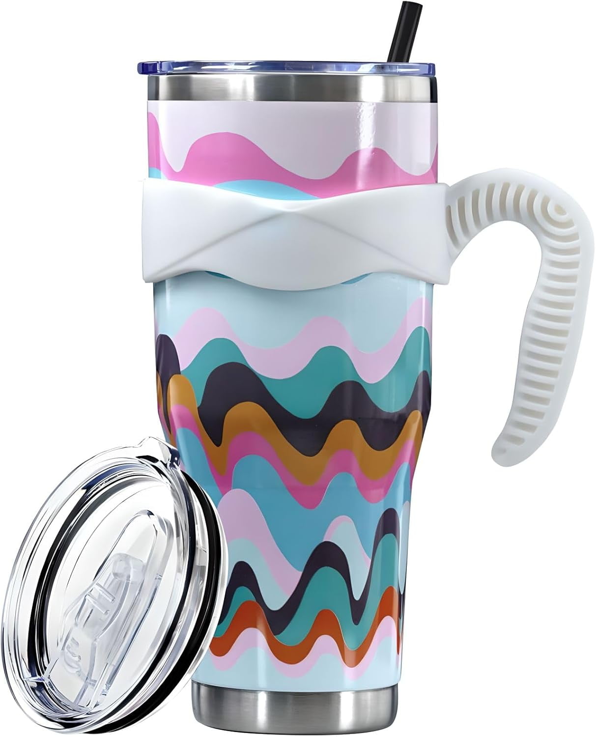 Sunmdecor Pink Leopard Print Tumbler with Handle and Silicone Straws - 40 Oz Cheetah Insulated Tumbler - Leopard Cup Gift for Women