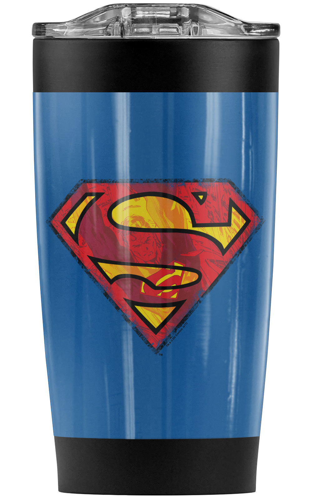 Superman Action Shield Stainless Steel Tumbler 20 oz Coffee Travel Mug/Cup, Vacuum Insulated & Double Wall with Leakproof Sliding Lid | Great for Hot Drinks and Cold Beverages