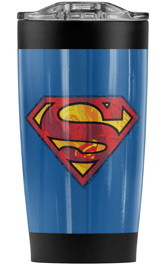 Superman Action Shield Stainless Steel Tumbler 20 oz Coffee Travel Mug/Cup, Vacuum Insulated & Double Wall with Leakproof Sliding Lid | Great for Hot Drinks and Cold Beverages