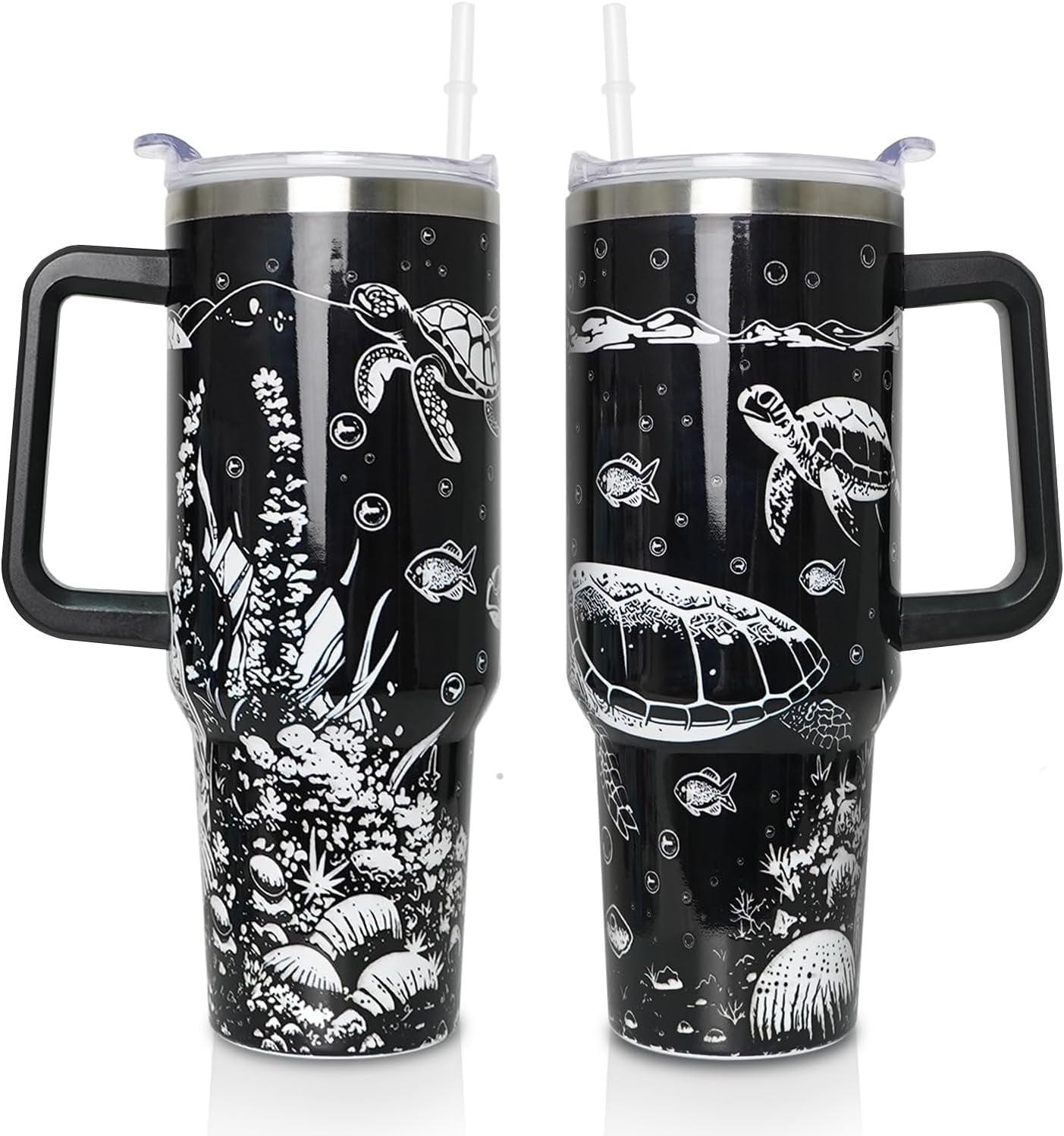 40 oz Tumbler with Handle and Straw Lid, Purple Butterfly Insulated Cup, Double Vacuum Leak Proof Coffee Travel Mug, Flower Stainless Steel Water Bottle Gifts for Women Girls