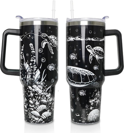 40 oz Tumbler with Handle and Straw Lid, Purple Butterfly Insulated Cup, Double Vacuum Leak Proof Coffee Travel Mug, Flower Stainless Steel Water Bottle Gifts for Women Girls