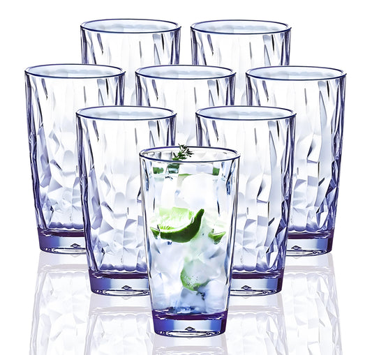 VEILEDGEM Unbreakable Drinking Glasses Tritan Plastic Tumblers Dishwasher Safe BPA Free Small Acrylic Juice Glasses for Kids Plastic Water Glasses (15 Oz 8 Pieces Blue)