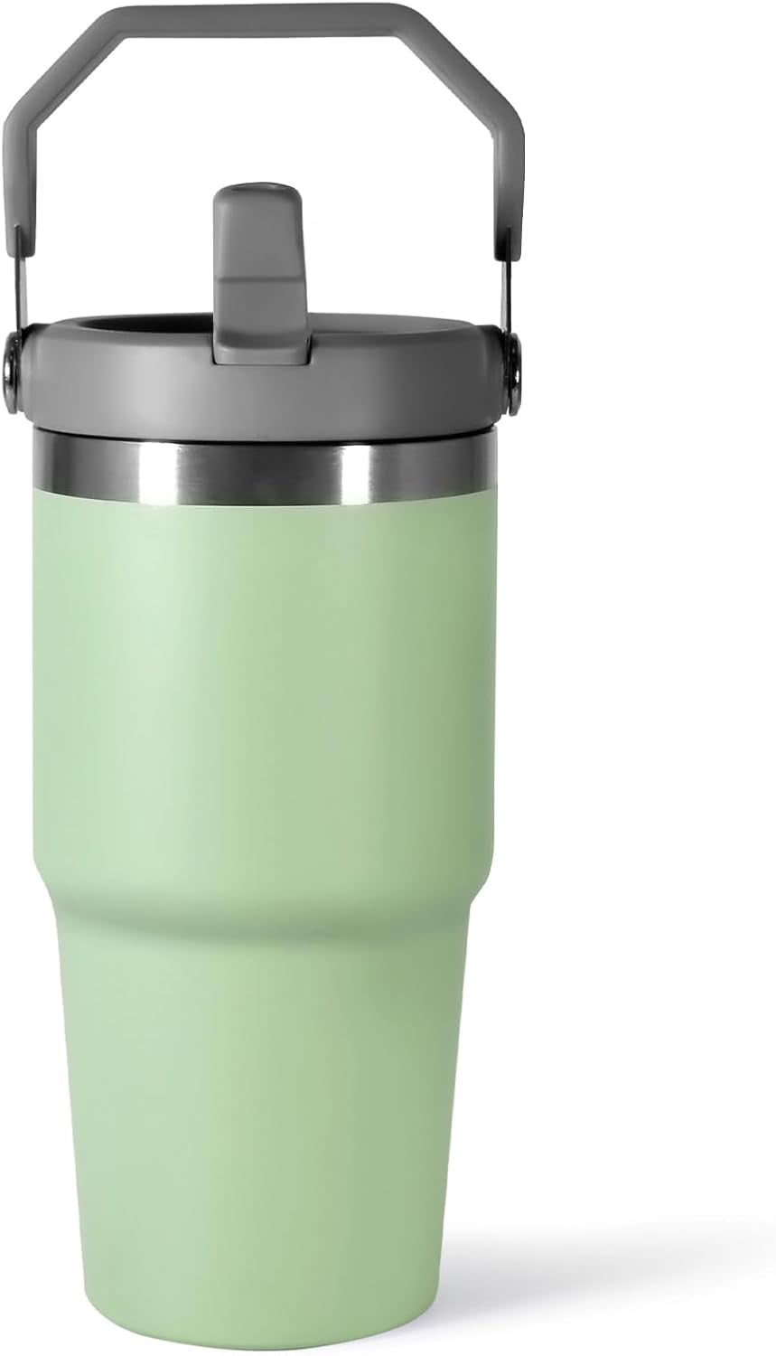 WarmH 20 oz Tumbler with Handle,Insulated Tumbler with Lid and Flip Straw Leak Proof Double Wall Stainless Steel Vacuum Travel Coffee Mug Insulated Water Bottle Thermal Cup, Cupholder Friendly, Black