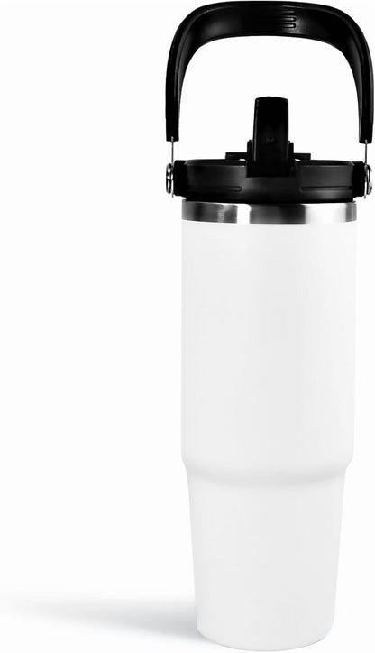 WarmH 20 oz Tumbler with Handle,Insulated Tumbler with Lid and Flip Straw Leak Proof Double Wall Stainless Steel Vacuum Travel Coffee Mug Insulated Water Bottle Thermal Cup, Cupholder Friendly, Black