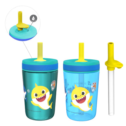 Zak Designs 12oz and 15oz 2-Pack Straw Tumbler Stainless Steel and Plastic with Additional Straw Leakproof and Perfect for Kids, Bluey