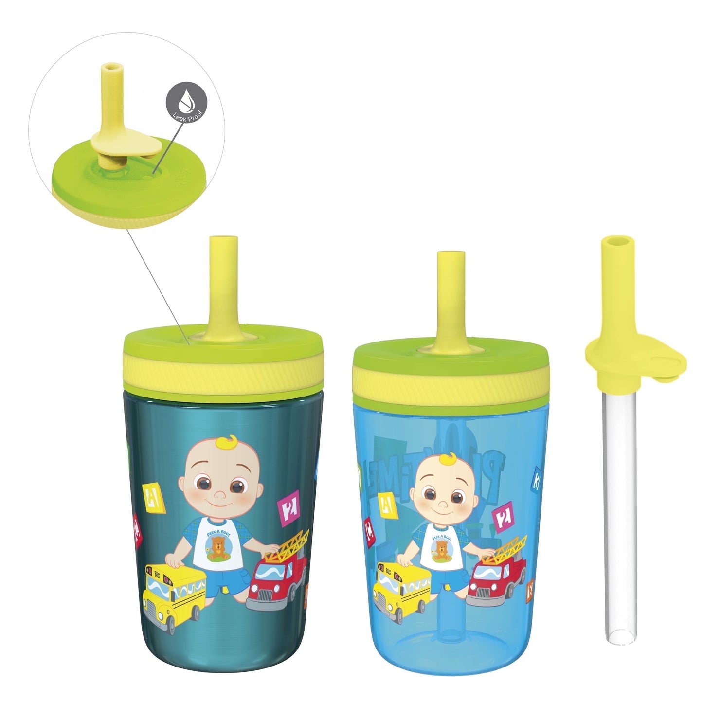 Zak Designs 12oz and 15oz 2-Pack Straw Tumbler Stainless Steel and Plastic with Additional Straw Leakproof and Perfect for Kids, Bluey