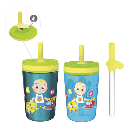 Zak Designs 12oz and 15oz 2-Pack Straw Tumbler Stainless Steel and Plastic with Additional Straw Leakproof and Perfect for Kids, Bluey