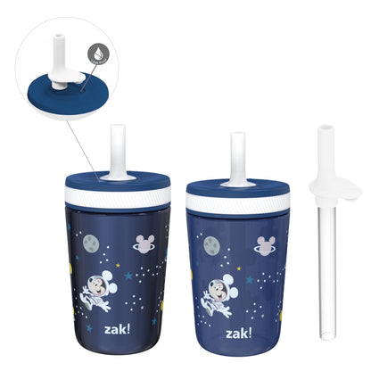 Zak Designs 12oz and 15oz 2-Pack Straw Tumbler Stainless Steel and Plastic with Additional Straw Leakproof and Perfect for Kids, Bluey