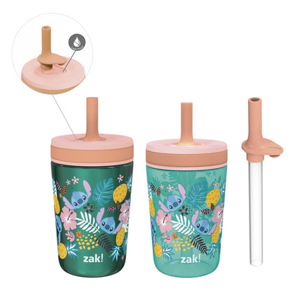 Zak Designs 12oz and 15oz 2-Pack Straw Tumbler Stainless Steel and Plastic with Additional Straw Leakproof and Perfect for Kids, Bluey
