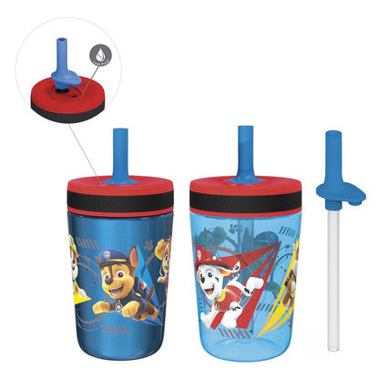 Zak Designs 12oz and 15oz 2-Pack Straw Tumbler Stainless Steel and Plastic with Additional Straw Leakproof and Perfect for Kids, Bluey