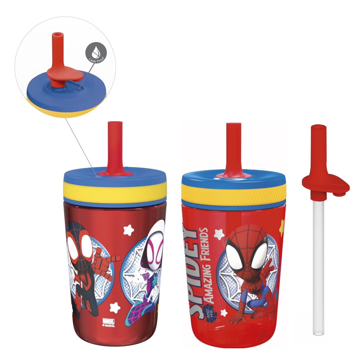 Zak Designs 12oz and 15oz 2-Pack Straw Tumbler Stainless Steel and Plastic with Additional Straw Leakproof and Perfect for Kids, Bluey