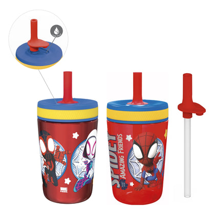Zak Designs 12oz and 15oz 2-Pack Straw Tumbler Stainless Steel and Plastic with Additional Straw Leakproof and Perfect for Kids, Bluey