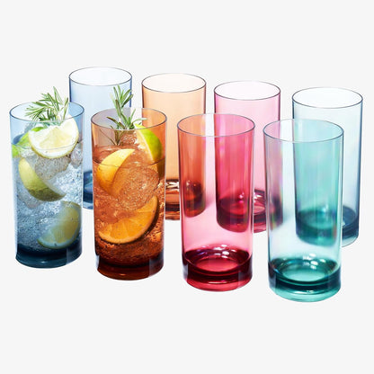 Colored Plastic Reusable Drinking Glasses | Set of 8 | Restaurant Style 16 oz Muted Acrylic Unbreakable Tall Tumbler, Juice, Wine Cups | BPA-Free Tumblers | Top-Rack Dishwasher Safe Shatterproof