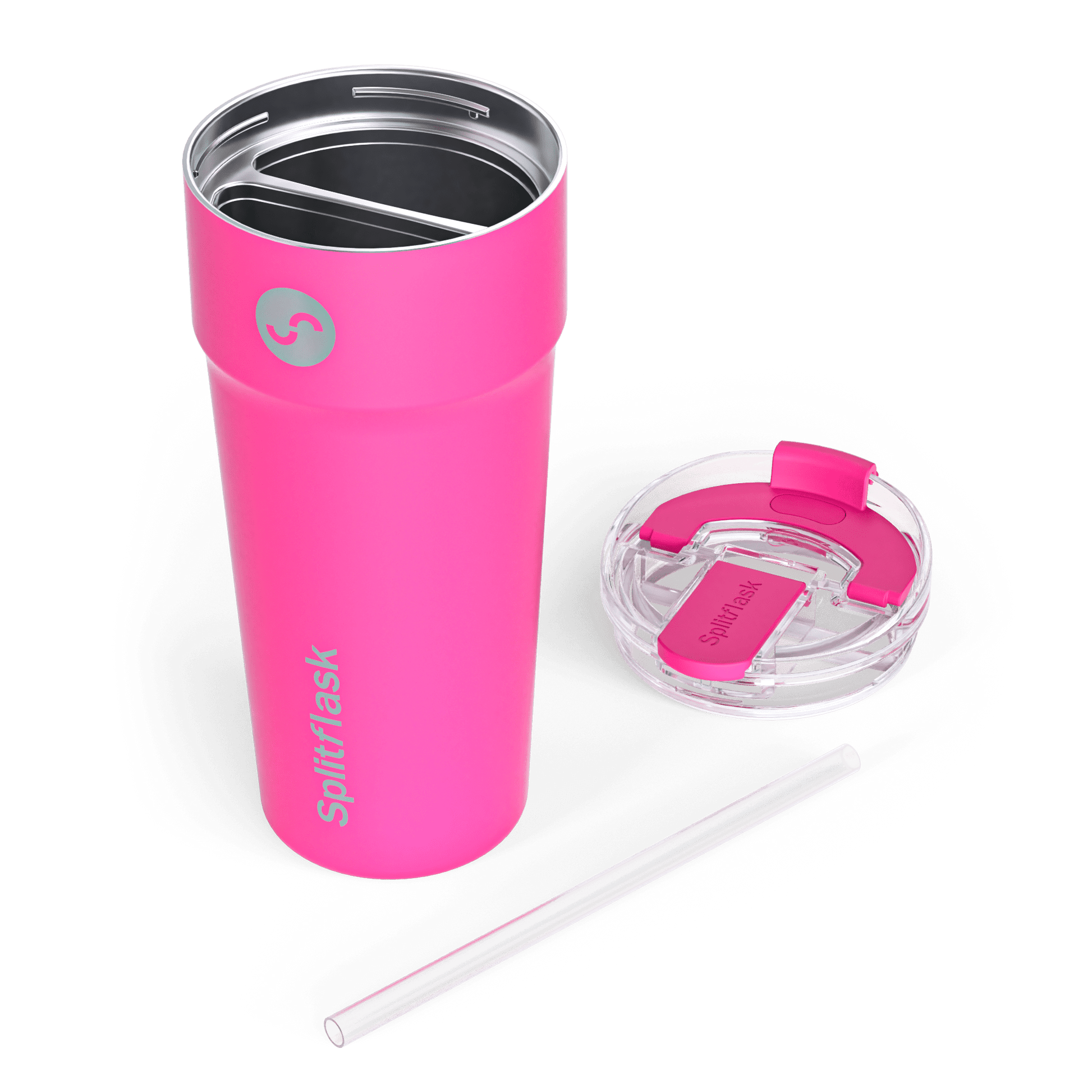 Splitflask 2-in-1 Hot & Cold Insulated Tumbler, 30oz Stainless Steel, Leak-Proof, BPA-Free, Dual Chamber, Travel Mug, Fits Cup Holder (Elle Pink)